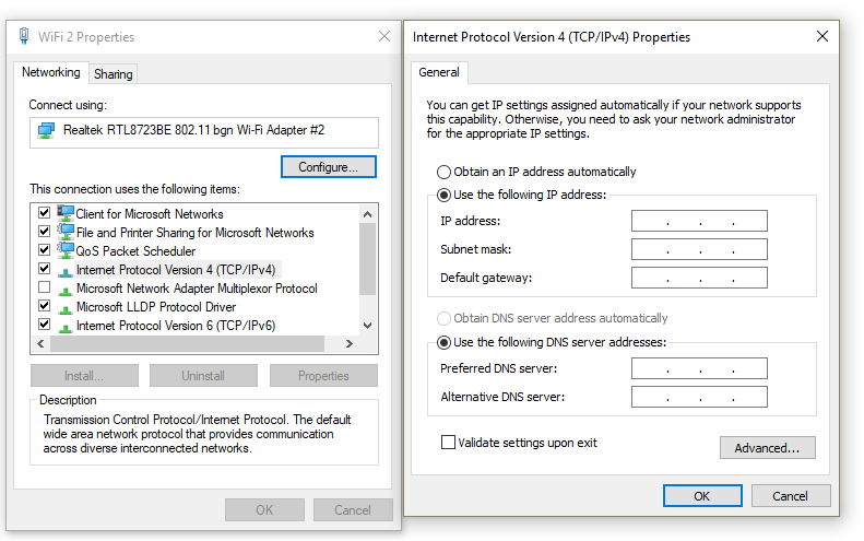 change ip address of computer windows 10